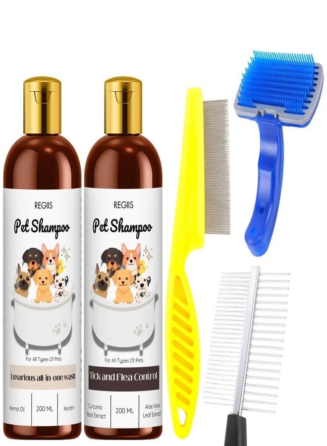 Regiis Pet Shampoo Set with Grooming Brush, 200ml, Tick and Flea Control, All-in-One Wash(Pack of 5) - Image 1